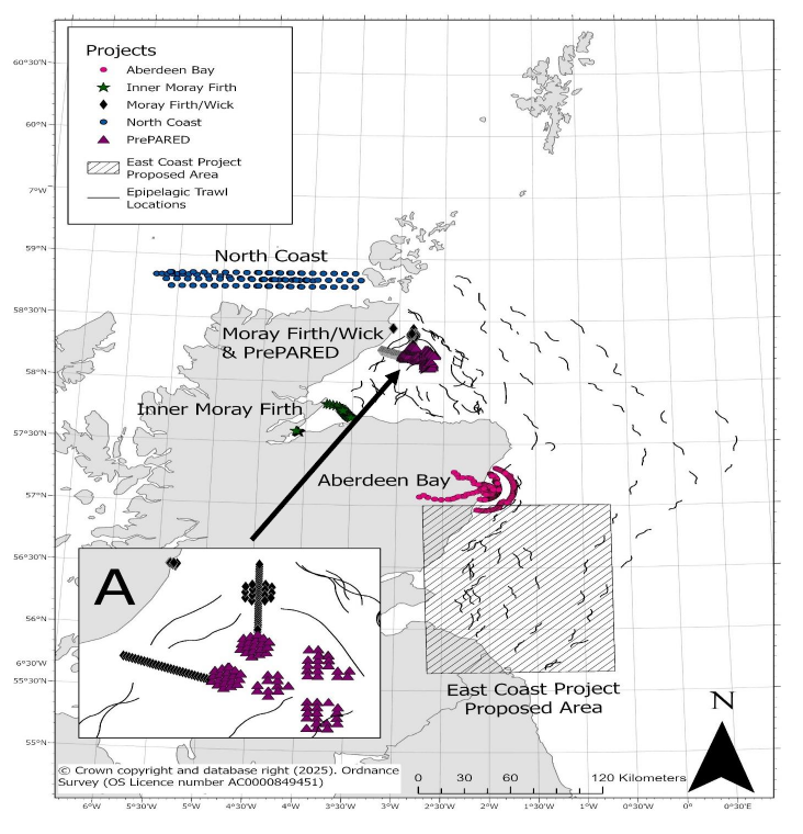Figure 1. Map of Scotland showing the spatial coverage of each project.