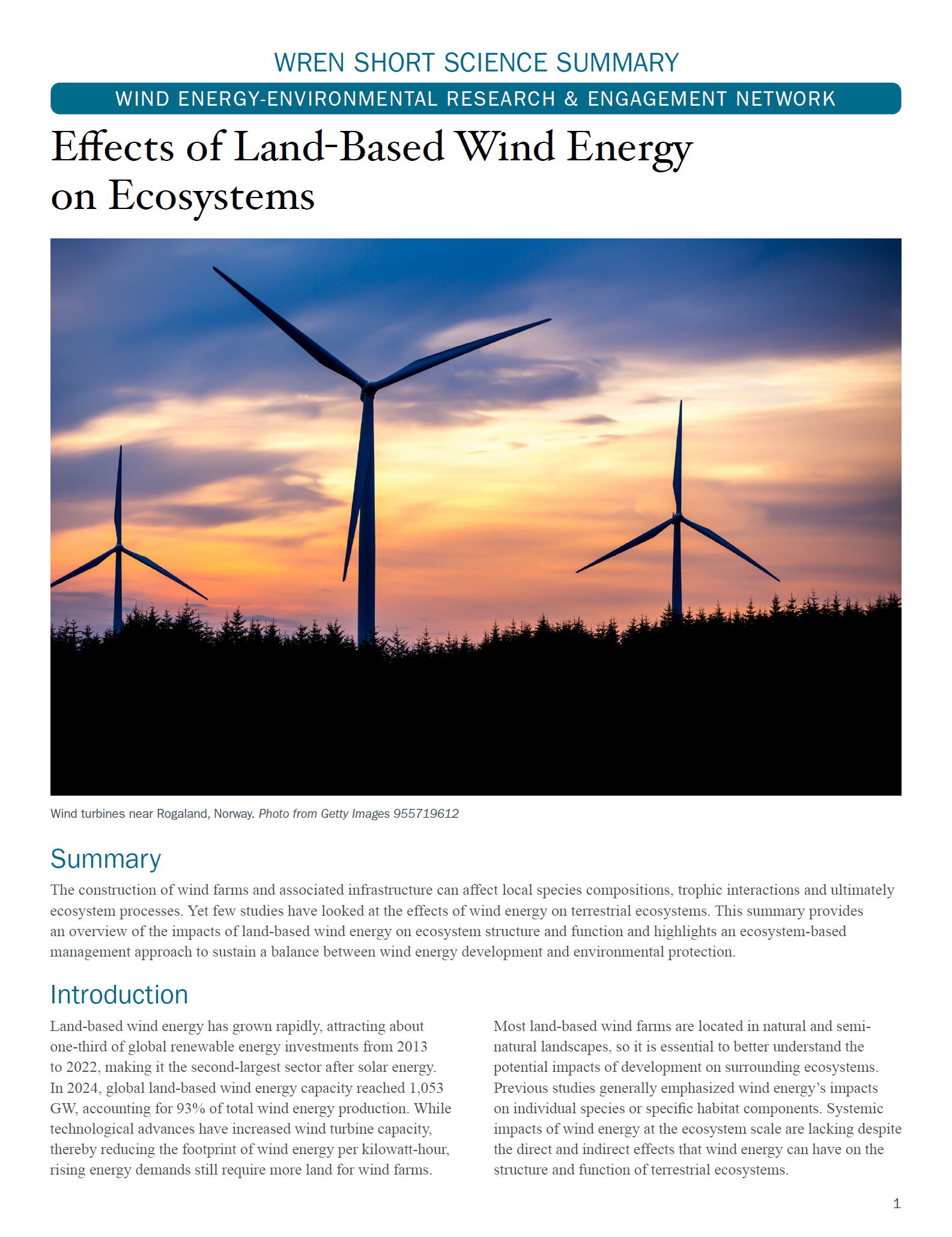 Effects of Land-Based Wind Energy on Ecosystems