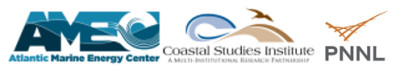 Atlantic Marine Energy Center, Coastal Studies Institute, and PNNL Logos