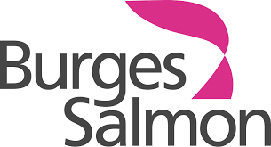 The image displays the words Burges Salmon with a pink color