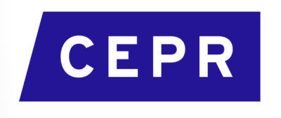 Blue background with CEPR in white letters