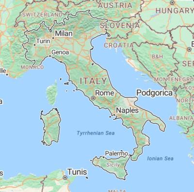 This image displays a google image of Italy