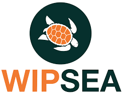 This image displays a turtle and the word WIPSEA