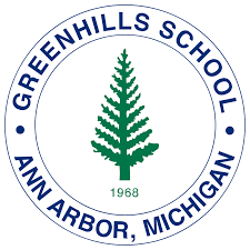 The image displays a green tree surrounded by the words: Greenhills School Ann Arbor, Michigan