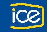 ICE logo, blue and yellow